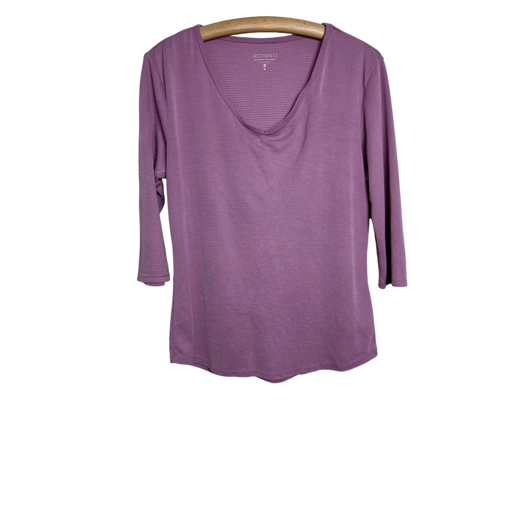Segments V-Neck Top Womens Medium Purple 3/4 Sleeve Ribbed Tencel Modal D02